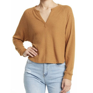 Abound Waffle Knit Long Sleeve Henley in Tan Dale